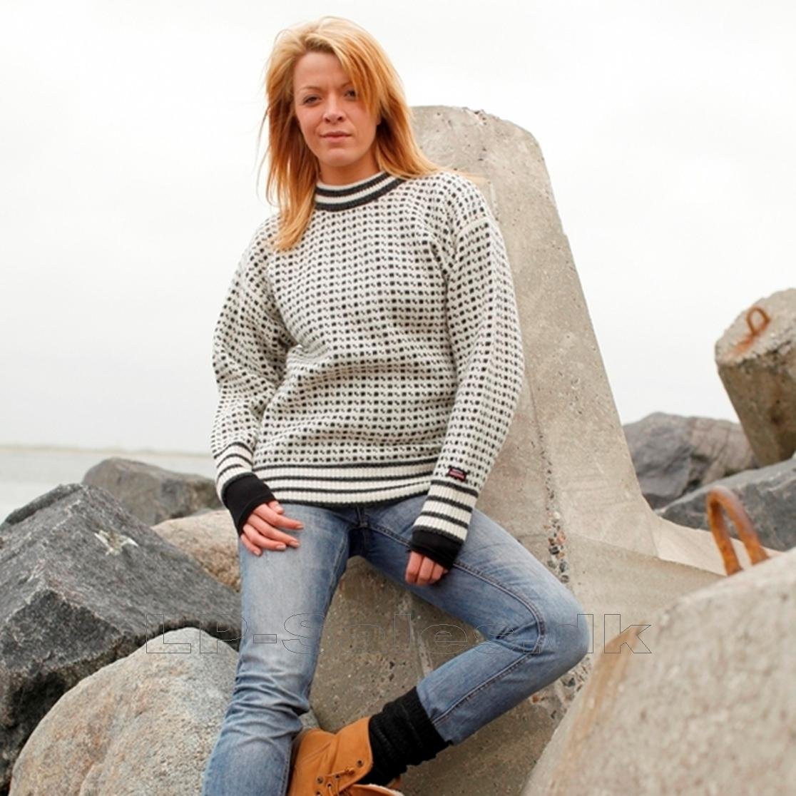 Islandsk sweater m. hals - hvid - 100% ren uld