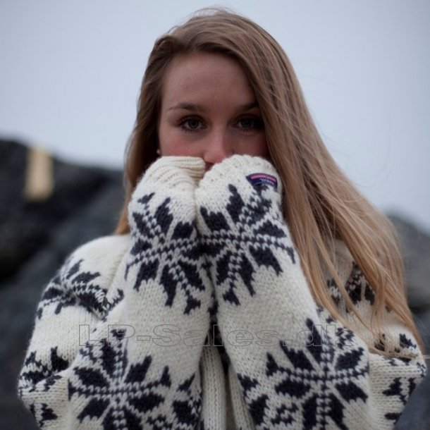 Islandsk sweater m. rund hals - hvid - 100% ren ny uld - Norwool