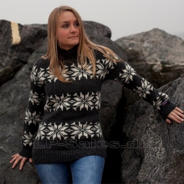 Islandsk sweater m. rund hals - koks - 100% ren ny uld - Norwool
