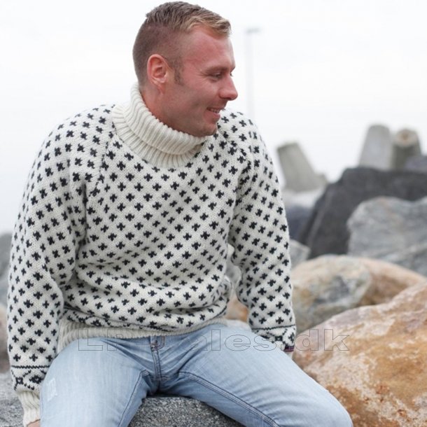 Islandsk sweater m. rullekrave - hvid - 100% ren ny uld - Norwool