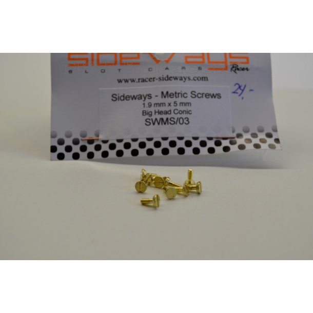 Skruer - metric screws 1,9 x 5mm big head konisk (10stk.)